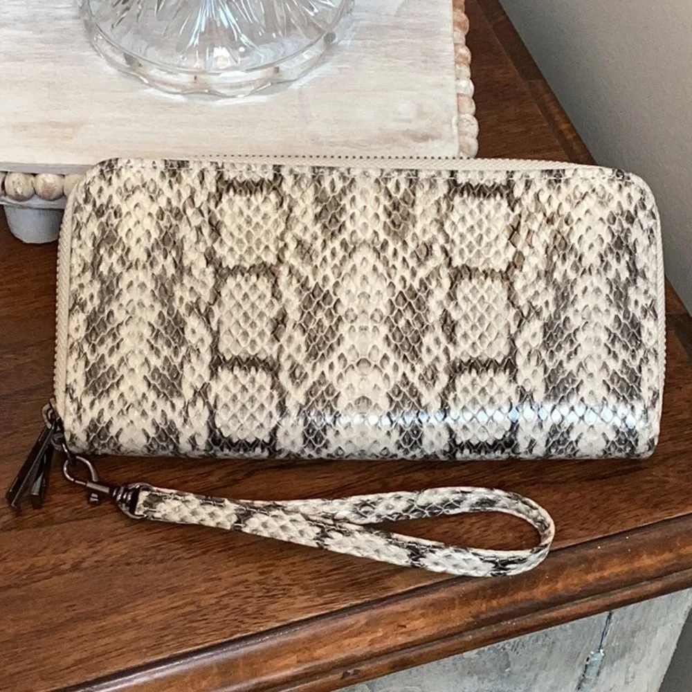 A New Day snakeskin double zip wallet with removable wristlet strap